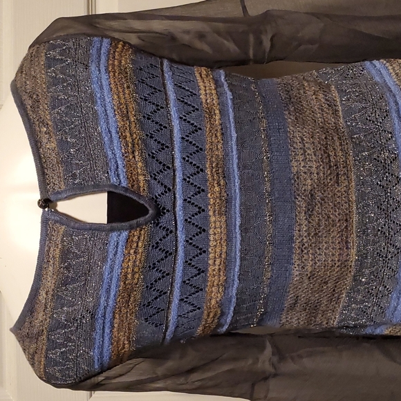 Free People Knitted Women's Linen Blue/Gray Long Sleeve Top - Size Medium - Picture 5 of 9